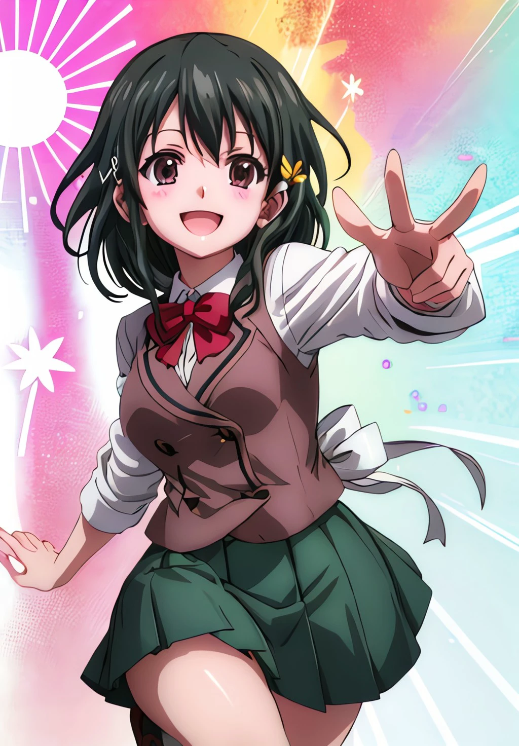 <lora:HeavensLostProperty:0.6>, Hiyori, solo, smile, dynamic pose