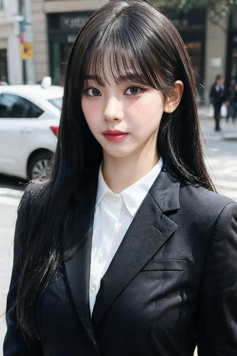 1girl,solo,bangs,collared shirt, blazer, upper body
<lora:Lovesh-KarinaV1:1>
