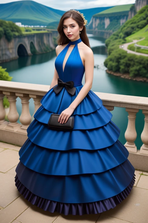 1 woman, 22yo, (realistic, masterpiece, high detailed skin:1.2) (looking at viewer, full body shot, scenic view, long hair:1.2)
<lora:Blue_Halter_Gown_By_Stable_Yogi:1>
blue halter ball gown, waist bow, elbow gloves