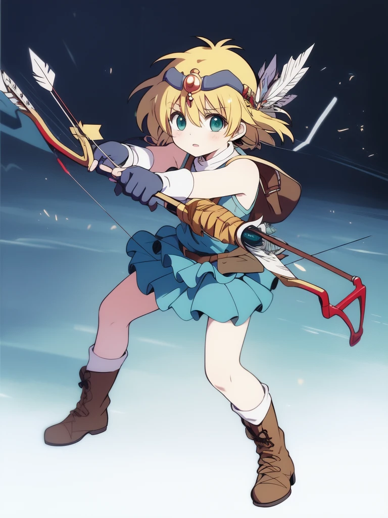 <lora:Fanna:0.8>,  Fanna, 1girl, weapon, solo, bow (weapon), aiming, arrow (projectile), drawing bow, boots, gloves, holding arrow, circlet, child,
masterpiece, high quality, very_high_resolution, large_filesize, full color,