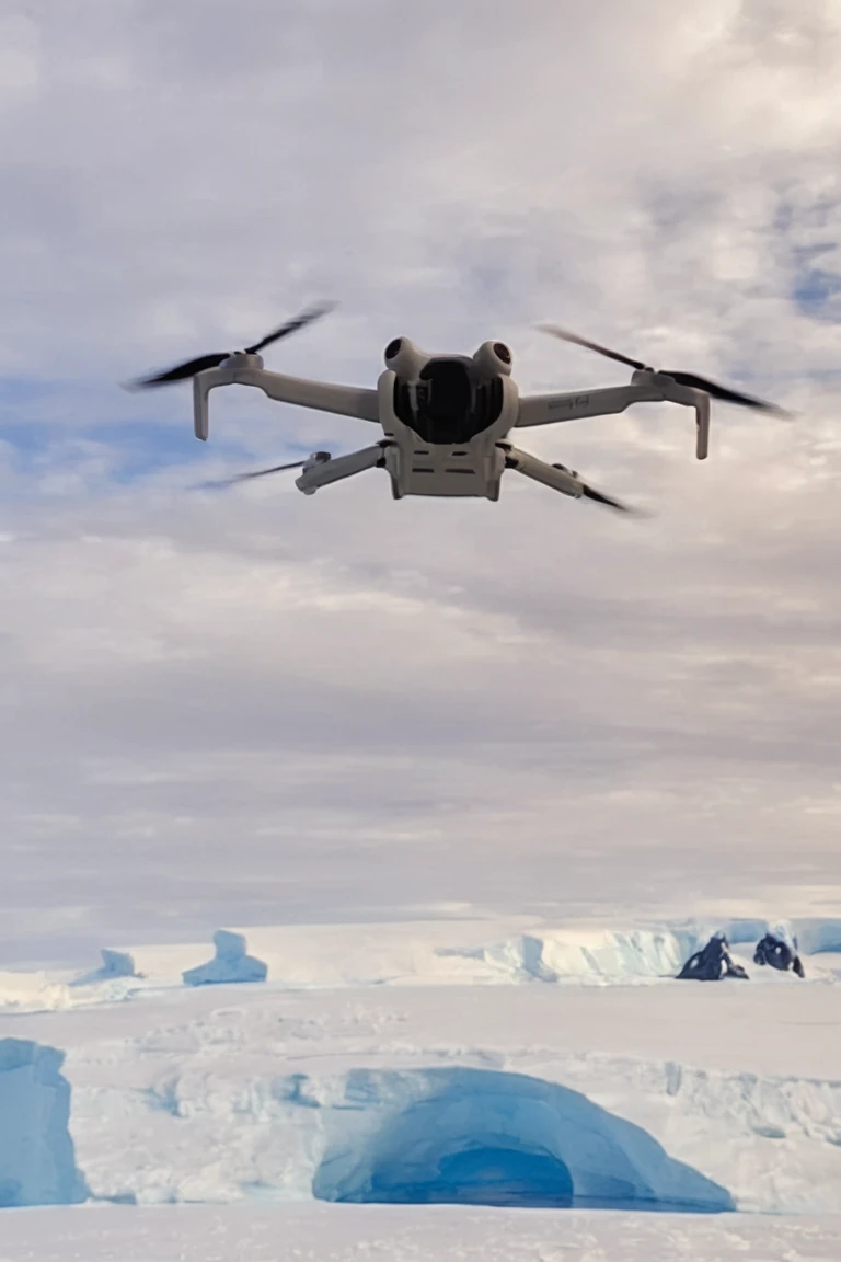 djimini4pro drone, flying over antarctica <lora:DJIMini4Pro_JuggernautXL_8_v2_with_reg:1>