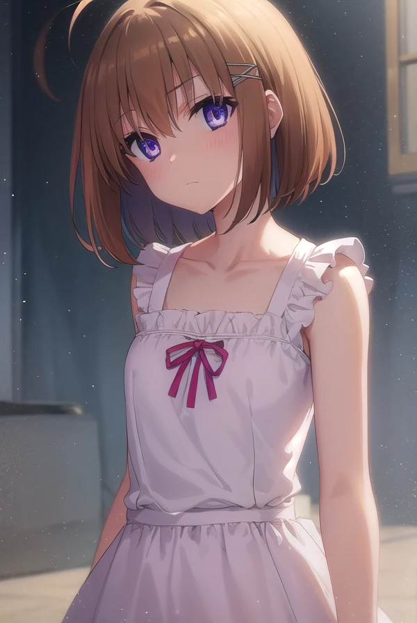 korewaharuna, <lora:korewa haruna s2-lora-nochekaiser:1>,
haruna, short hair, brown hair, (purple eyes:1.1), ahoge, hair ornament, x hair ornament,
BREAK dress, collarbone, frills, bow, sleeveless, bare arms,
BREAK outdoors,
BREAK looking at viewer, (cowboy shot:1.5),
BREAK <lyco:GoodHands-beta2:1>, (masterpiece:1.2), best quality, high resolution, unity 8k wallpaper, (illustration:0.8), (beautiful detailed eyes:1.6), extremely detailed face, perfect lighting, extremely detailed CG, (perfect hands, perfect anatomy),
