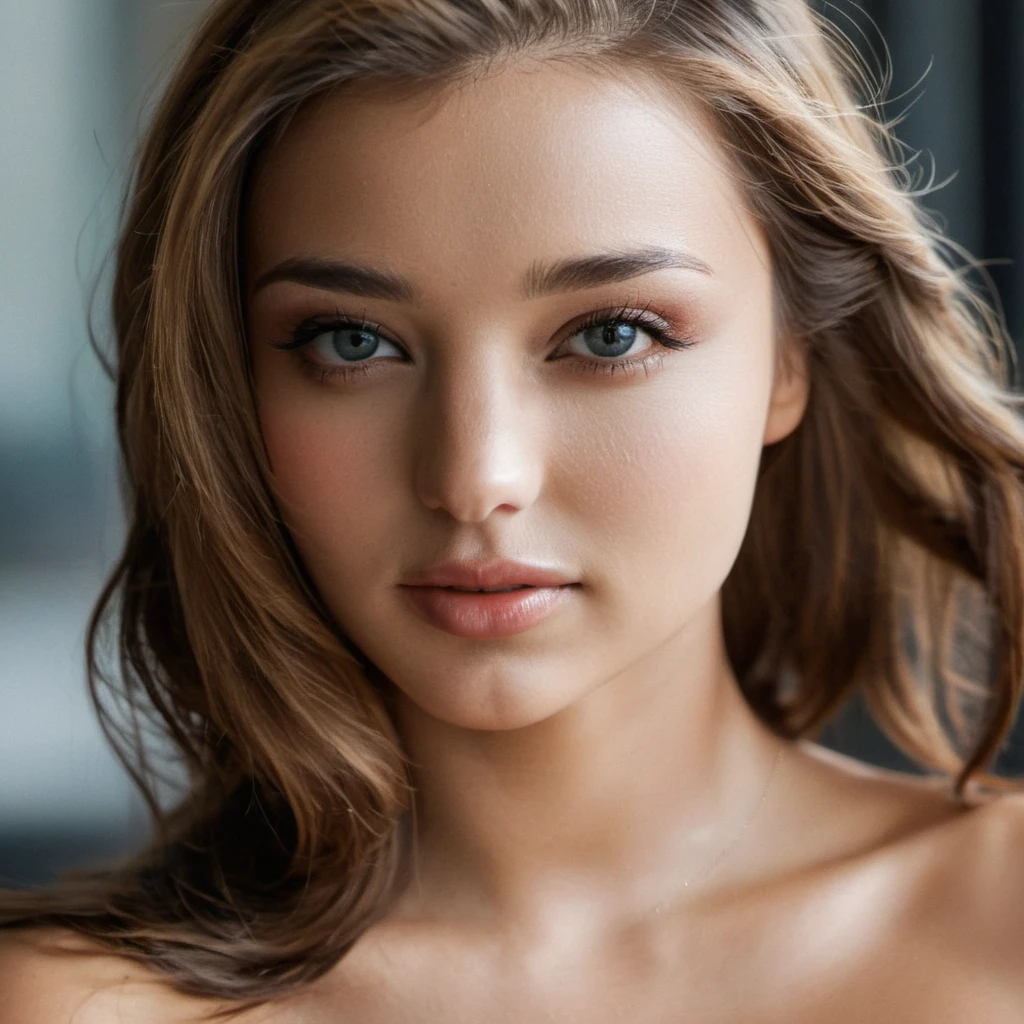 A very beautiful young Latvian woman focuses on her face..