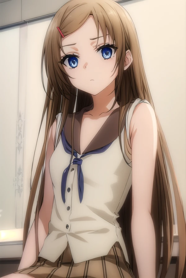 kanamimihara, <lora:kanami mihara s2-lora-nochekaiser:1>,
kanami mihara, long hair, brown hair, hair ornament, very long hair, blue eyes, hairclip,
BREAK dress, sleeveless, sailor collar, brown sailor collar, skirt, brown skirt, pleated skirt,
BREAK indoors, classroom,
BREAK looking at viewer, (cowboy shot:1.5),
BREAK <lyco:GoodHands-beta2:1>, (masterpiece:1.2), best quality, high resolution, unity 8k wallpaper, (illustration:0.8), (beautiful detailed eyes:1.6), extremely detailed face, perfect lighting, extremely detailed CG, (perfect hands, perfect anatomy),