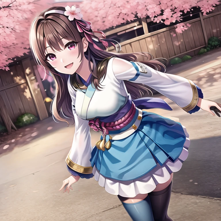 sf2-sakura-a, 1girl, solo, best qualtiy, masterpiece, standing, idoldress, smile, open mouth