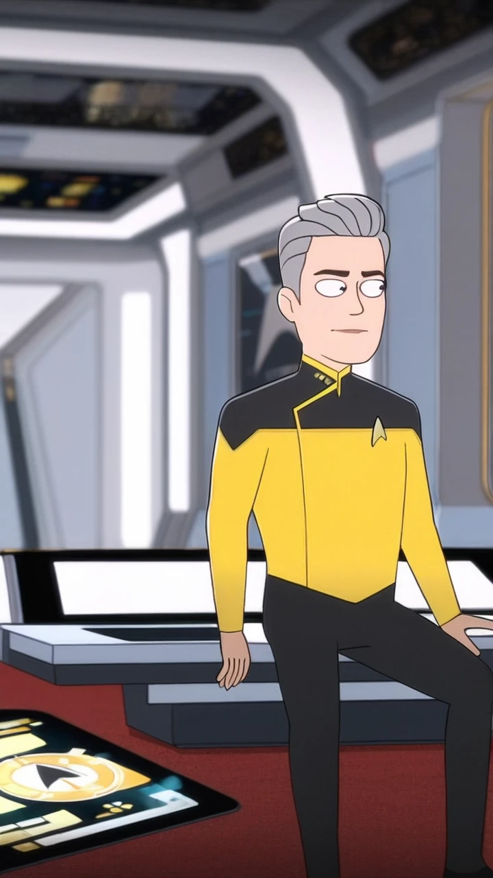 breathtaking  <lora:captain_pike-000002:1.3> captain_pike, man, starfleet symbol on the left side of the chest, yellow startrek original series uniform . award-winning, professional, highly detailed