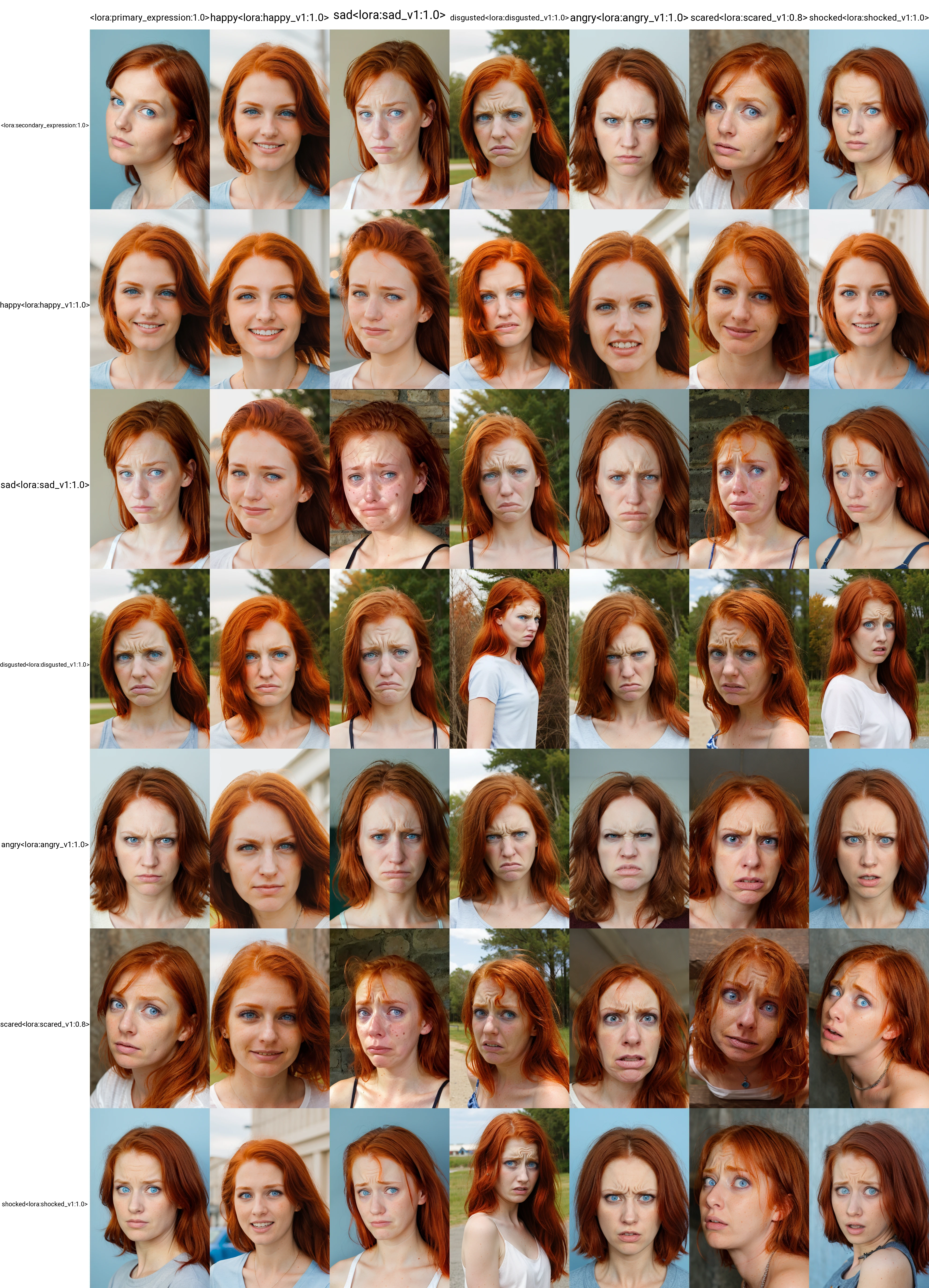 portrait of redhead, blue eyes, plain background, face focus,
<lora:primary_expression:1.0>
<lora:secondary_expression:1.0>
expression