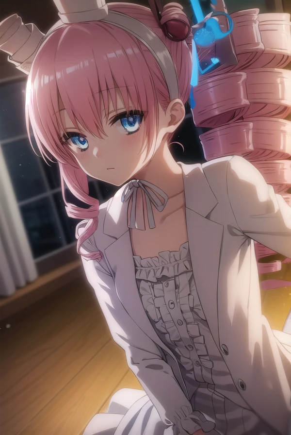 korewachris, <lora:korewa chris s2-lora-nochekaiser:1>,
chris, long hair, blue eyes, pink hair, drill hair, side ponytail,
BREAK hat, dress, frills, mini hat, top hat, mini top hat,
BREAK indoors, classroom,
BREAK looking at viewer, (cowboy shot:1.5),
BREAK <lyco:GoodHands-beta2:1>, (masterpiece:1.2), best quality, high resolution, unity 8k wallpaper, (illustration:0.8), (beautiful detailed eyes:1.6), extremely detailed face, perfect lighting, extremely detailed CG, (perfect hands, perfect anatomy),