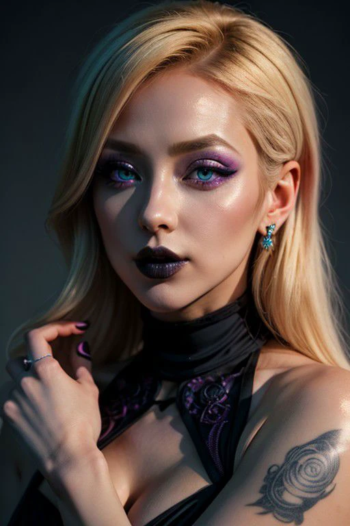 (masterpiece, high intriracy, ultra quality, UHD,ultra detail, anime, more detail, Pastel palette, cold colors, full height)
magnificent woman, veru beautiful. SexyPose, detail eyes, detail mouth, bright make up, indigo eyes. blonde hair, gothic black dress,  sport body, exposure herself, hold_breast