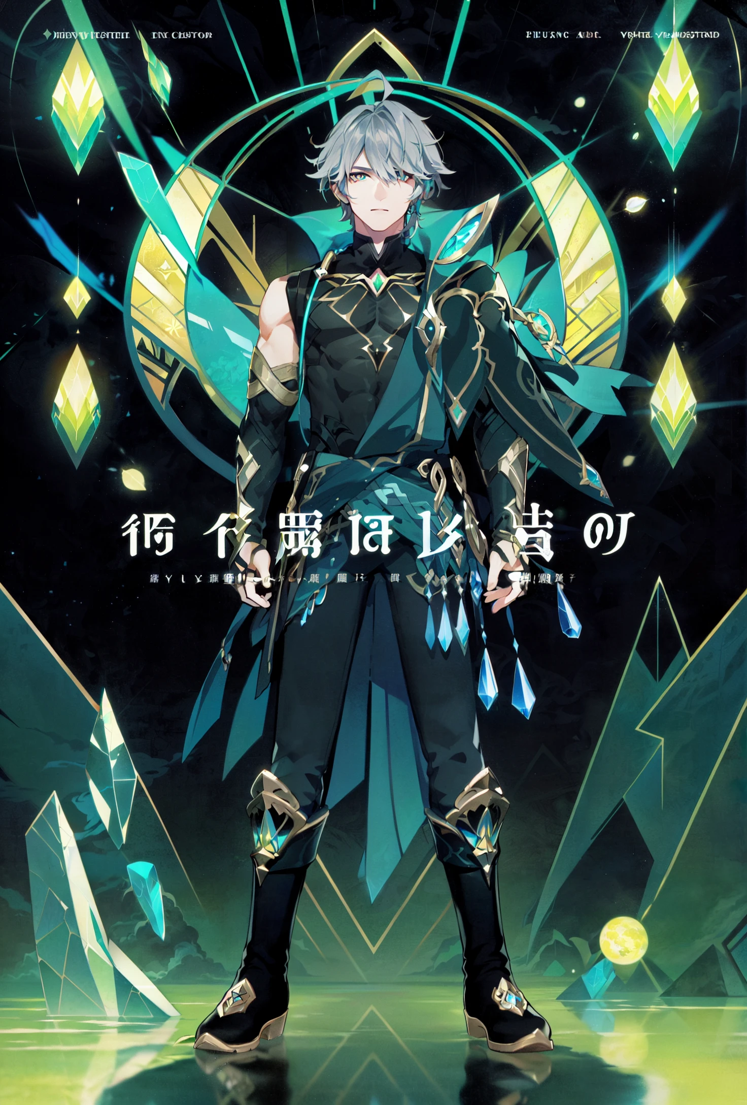 simple_white_background, golden and white theme, Sense of coordination, sense of order, mathematics beauty, (((cover design))), (((((cover art))))), ((trim)), album_art, official art, (Master's work), full body, ( closeup, solo:1.2),
<lora:aierhaisen-v100:0.8>, 1boy, aierhaisen, male focus, grey hair, bangs, black footwear, green cape, boots, pants, partially fingerless gloves, ahoge, shirt, man,strong
cloud, sky, leaf, Cloud patterns, Chinese pattern, white geometry, colorful geometry, reflection, crystal_art, pattern_design, creative, Mystery pattern, colorful crystal decorate, blue crystal, (architectural art), ((geometric art)), pattern design, creative, shine, dream,
fly in sky, swim in cloud, on top of earth (planet),
------,
Low saturation, grand masterpiece, Perfect composition, film light, light art
