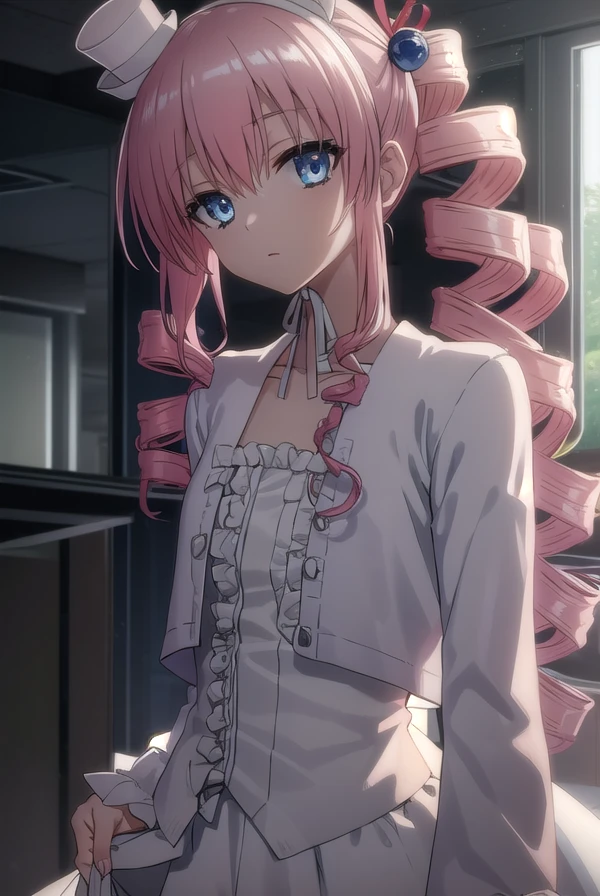 korewachris, <lora:korewa chris s2-lora-nochekaiser:1>,
chris, long hair, blue eyes, pink hair, drill hair, side ponytail,
BREAK hat, dress, frills, mini hat, top hat, mini top hat,
BREAK indoors, classroom,
BREAK looking at viewer, (cowboy shot:1.5),
BREAK <lyco:GoodHands-beta2:1>, (masterpiece:1.2), best quality, high resolution, unity 8k wallpaper, (illustration:0.8), (beautiful detailed eyes:1.6), extremely detailed face, perfect lighting, extremely detailed CG, (perfect hands, perfect anatomy),