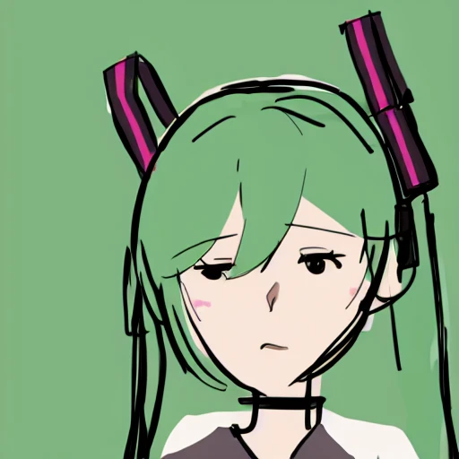 masterpiece,best quality, <lora:jpd:1.2>,sketch,(green background:1.2),green theme,
1girl,hatsune miku, twintails, green hair,long hair,headgear,