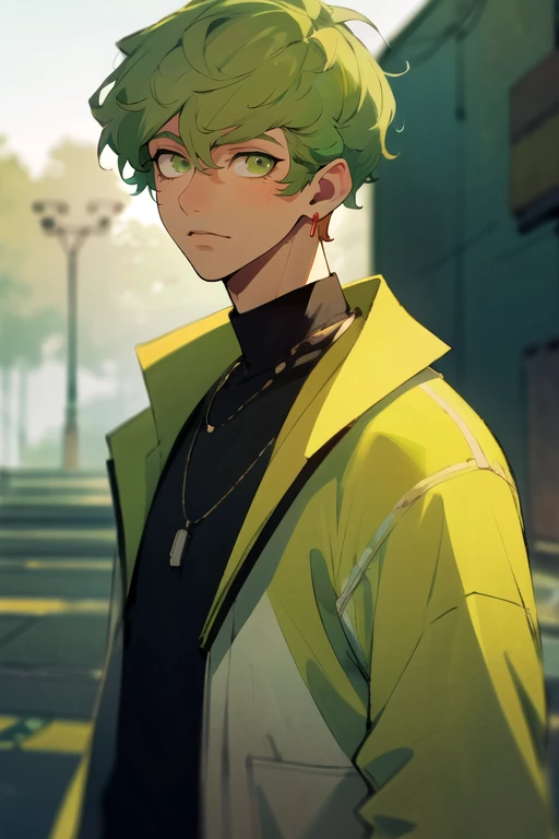 photorealistic, (4k), depth of field, (Masterpiece), (realistic skin texture), extremely detailed, intricate, hyper detailed, high resolution, professional photography, , depth of field, sharp detail, best quality, looking at viewer, 1boy, solo, male focus, <lora:hokusai_masaki:0.82>, hokusai_masaki, green hair, green eyes, , homburg, dieselpunk, HD