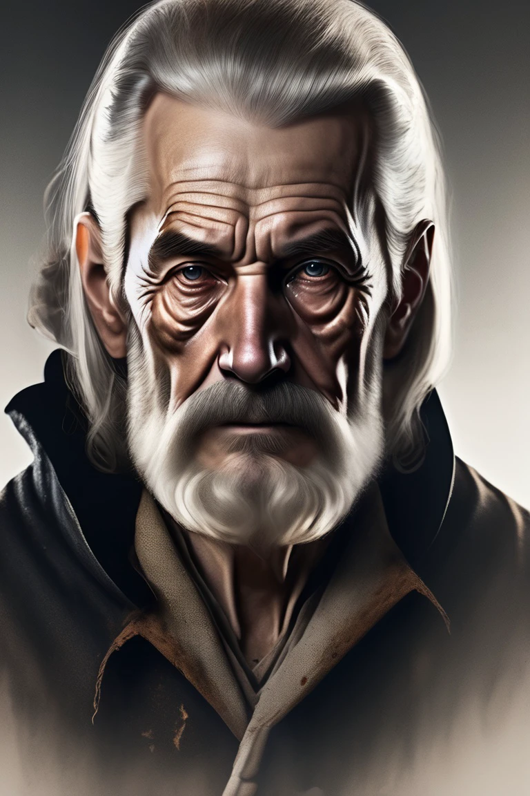 close up photograph, Dark noir, dark dungeon, portrait of old man medieval prisoner, portrait, old torn cloth, long hair, dirt, sitting, 4K HD, sharp focus, wide angle 3/4, cinematic lighting, post-processing, dramatic pose, dramatic angle, perfect composition, cinematic effects, cinematic realism, dramatic ambient light , <lora:Lexica_XL_V1:1> Lexica art style