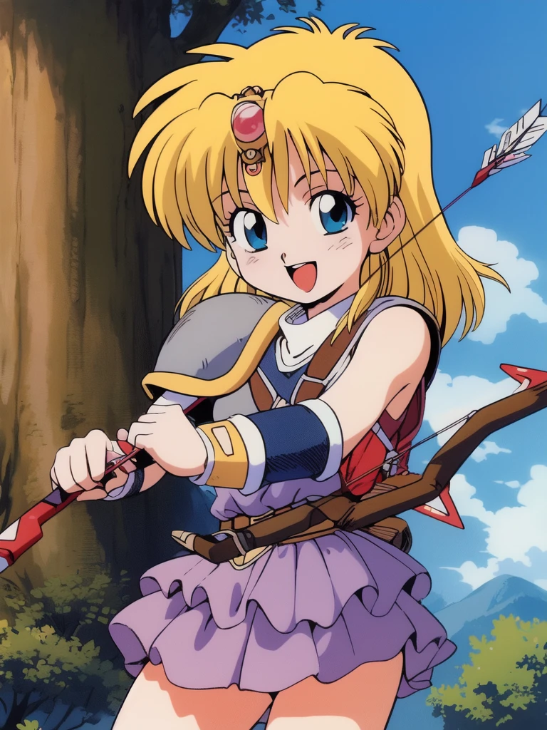 <lora:Fanna:0.8>, Fanna, 1girl, solo, arrow (projectile), weapon, bow (weapon), quiver, armor, blue eyes, tree, 1990s (style), smile, sky,
masterpiece, high quality, very_high_resolution, large_filesize, full color,