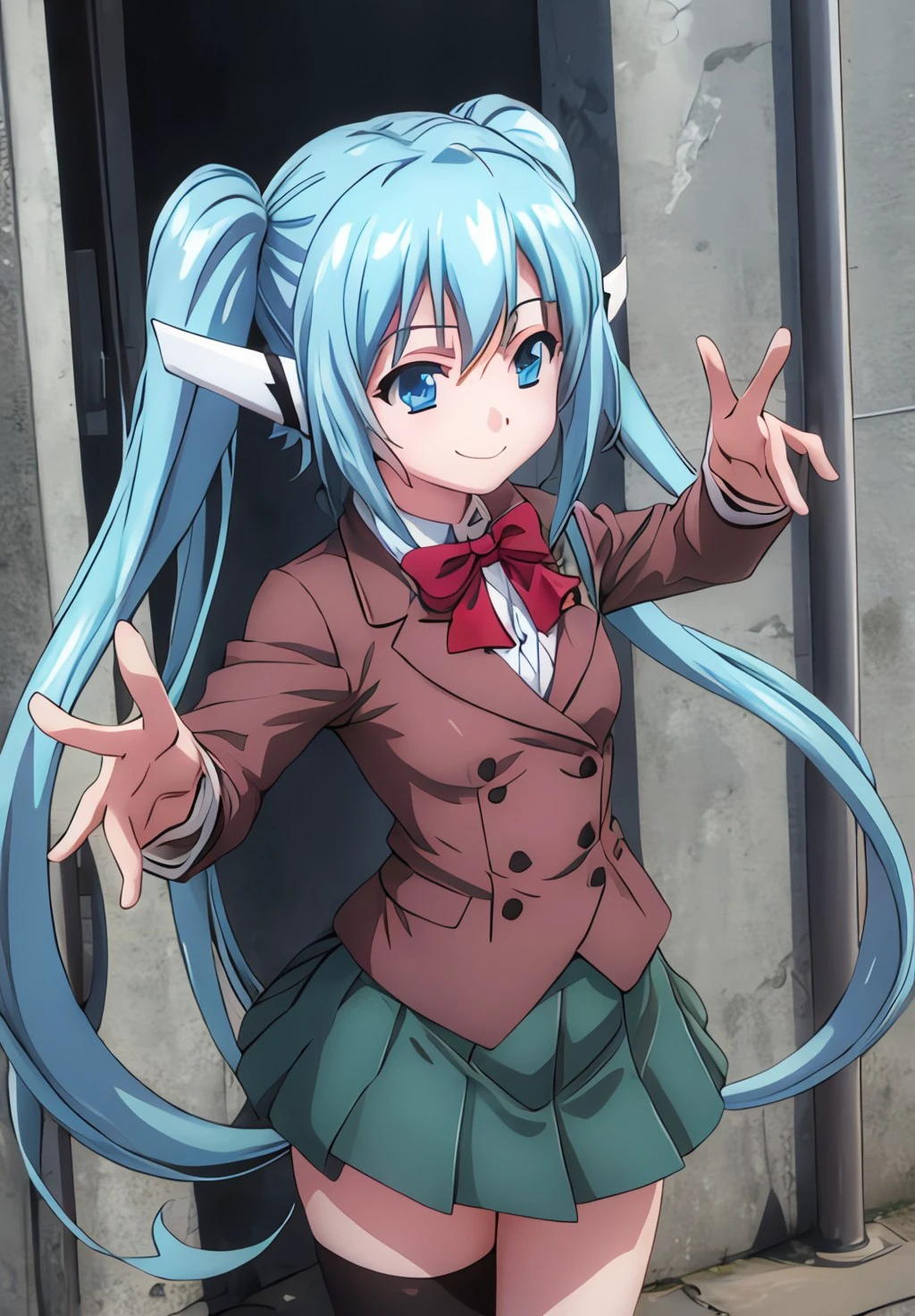 <lora:HeavensLostProperty:0.6>, NymphSchool, solo, smile, dynamic pose