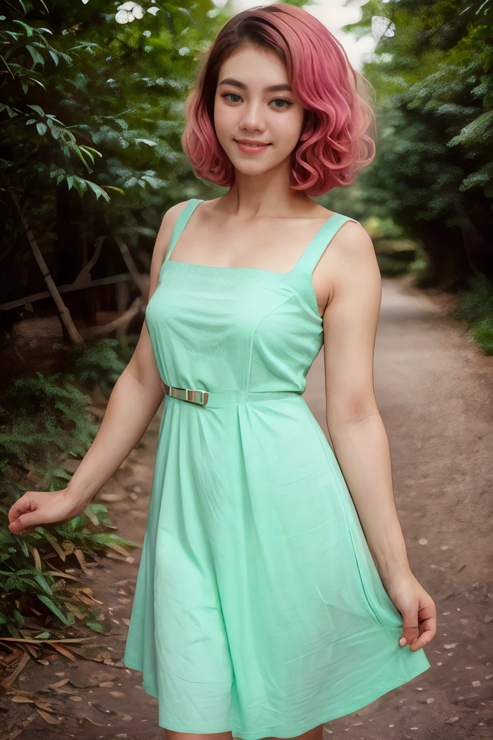 Beautiful women sexy college dress green hair colour
