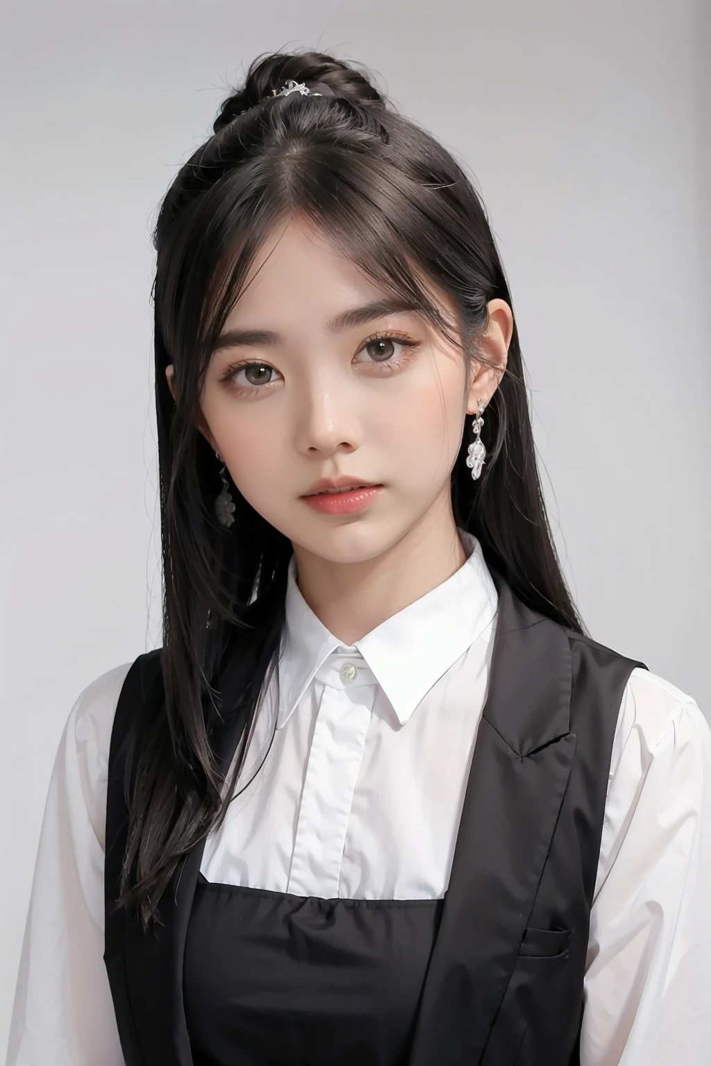 1girl, black random formal attire, white background, <lora:lilypichu-02:1>