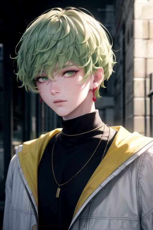 photorealistic, (4k), depth of field, (Masterpiece), (realistic skin texture), extremely detailed, intricate, hyper detailed, high resolution, professional photography, , depth of field, sharp detail, best quality, looking at viewer, 1boy, solo, male focus, <lora:hokusai_masaki:0.74>, hokusai_masaki, green hair, green eyes, , , The Shrine of the Lost, HD