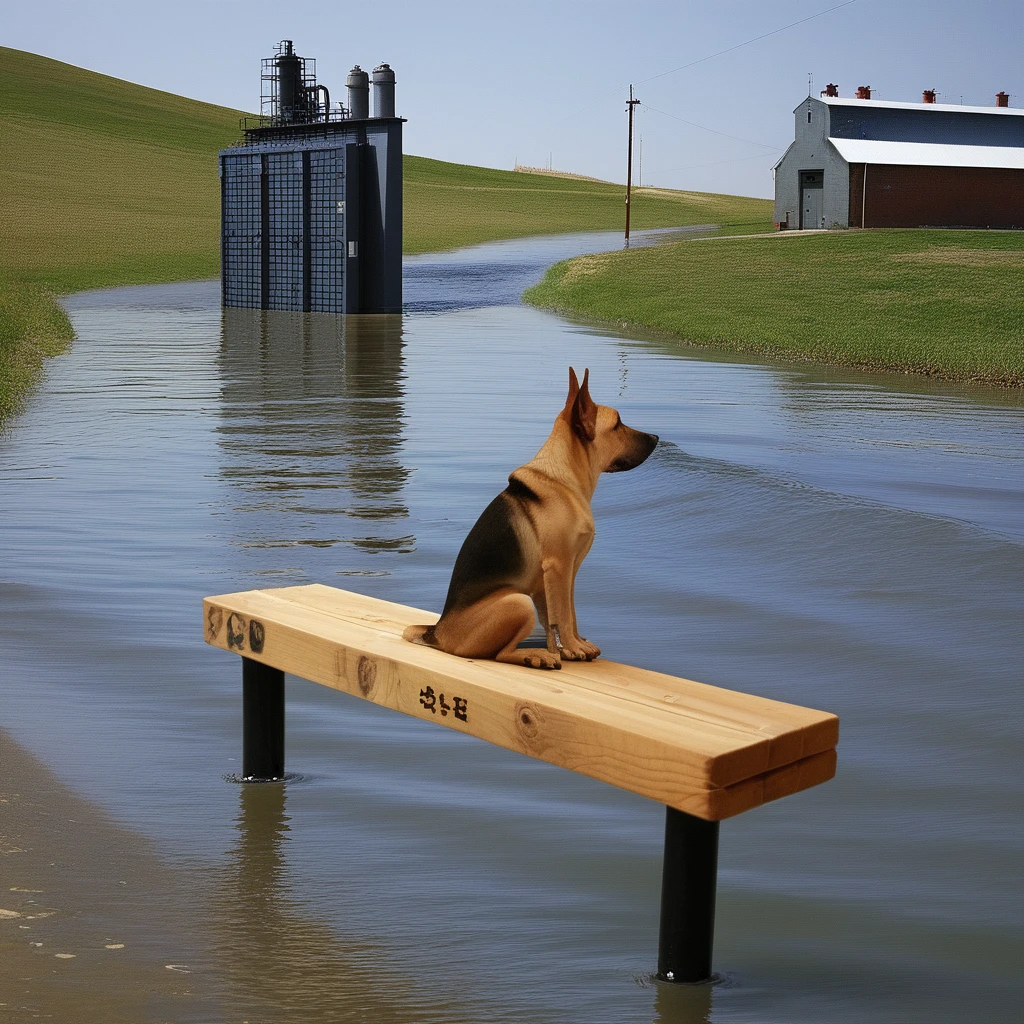 <lora:start:1> photo of the continent with a dog bench a pumping station flooded sex