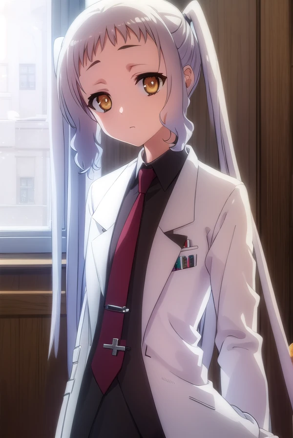korewaariel, <lora:korewa ariel s2-lora-nochekaiser:1>,
ariel, long hair, twintails, (brown eyes:1.5), white hair,
BREAK necktie, red necktie, labcoat, (white labcoat:1.5), shirt, black shirt, collared shirt,
BREAK indoors, classroom,
BREAK looking at viewer, (cowboy shot:1.5),
BREAK <lyco:GoodHands-beta2:1>, (masterpiece:1.2), best quality, high resolution, unity 8k wallpaper, (illustration:0.8), (beautiful detailed eyes:1.6), extremely detailed face, perfect lighting, extremely detailed CG, (perfect hands, perfect anatomy),
