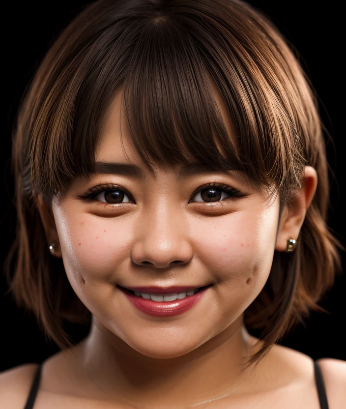 <r41st>, Ultra-HD-realistic-details, Black background, smile, close portrait photo, asiatic