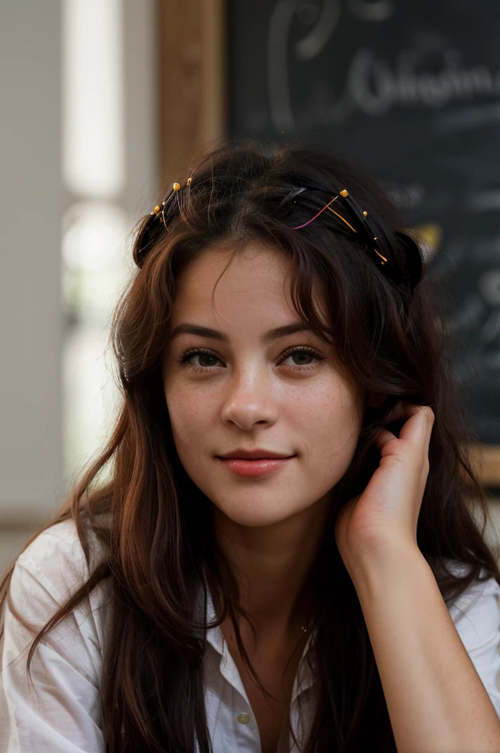 photograph, RAW photo, tv_Martina_Mink_PS_V1, ,wearing a school uniform, in front of a blackboard, classroom, epiCRealism, epiCPhoto,, , epiCRealism epiCPhoto <lora:epiNoiseoffset_v2Pynoise:0.8>