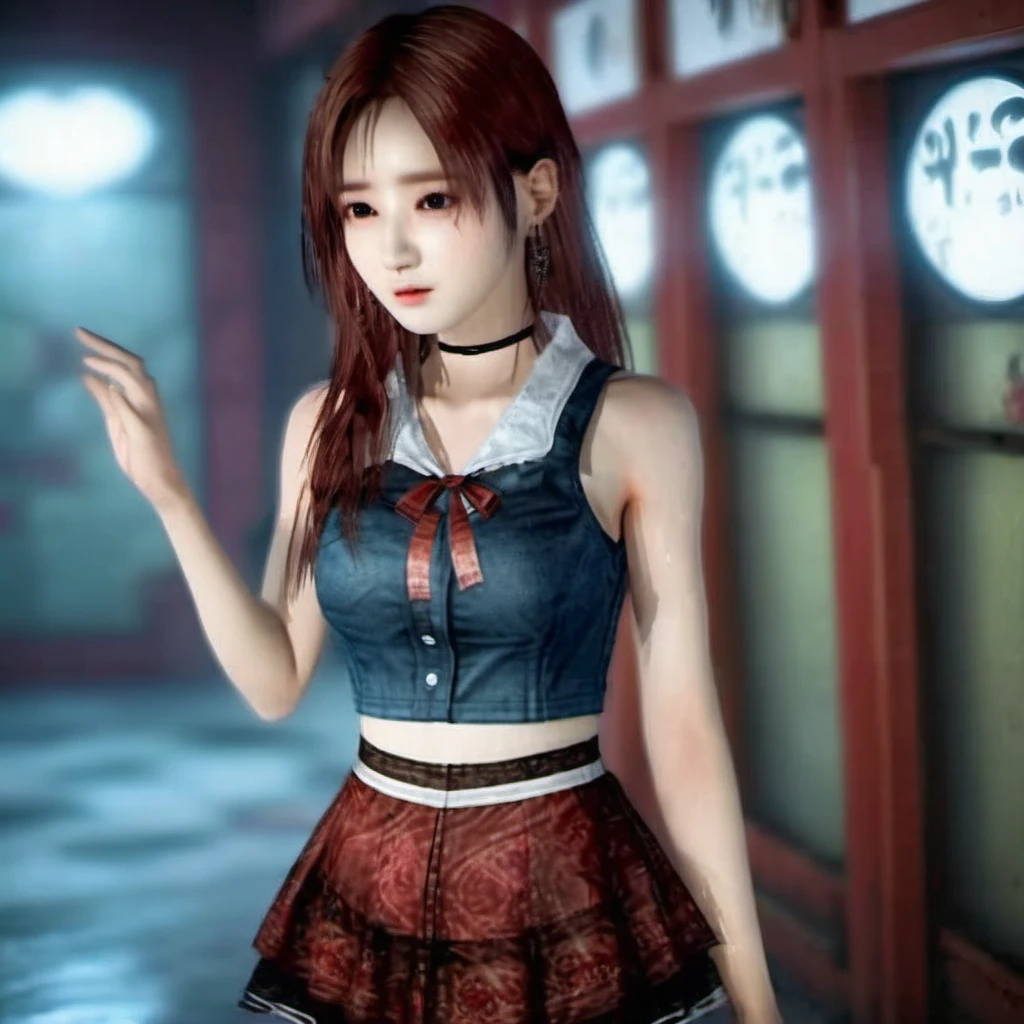 8k super high quality photo of a horror game as k-pop 23-year-old idol <lora:lora-yeonwoo:0.7> ohwx woman with long dark dyed red hair and brown eyes dressed in k-pop outfit exploring a dark creepy haunted fantasy open world at night, being stalked by ghosts, extremely detailed eyes and facial features, hauntingly gorgeous lighting, horrifying scary composition <lora:fatal style:0.9> fatal style