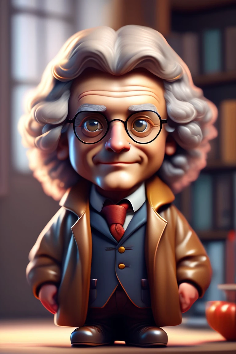 Cute small isaac newton, cozy indoor lighting, artstation, detailed, cinematic, hyperrealistic, librairy, with glasses looking to the camera <lora:Lexica_XL_V1:1>