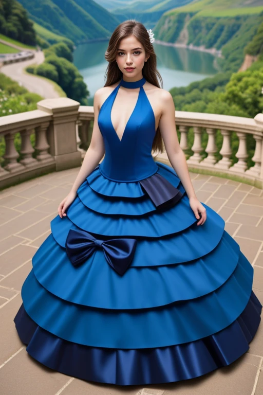 1 woman, 22yo, (realistic, masterpiece, high detailed skin:1.2) (looking at viewer, full body shot, scenic view, long hair:1.2)
<lora:Blue_Halter_Gown_By_Stable_Yogi:1>
blue halter ball gown, waist bow, elbow gloves