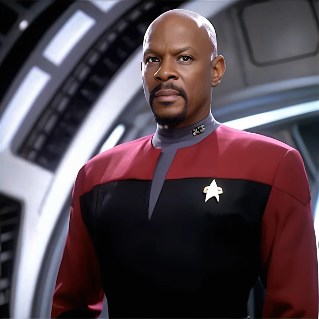 breathtaking  <lora:captain_sisko_v2_100x100:0.6> captain_sisko, man,(goatee:1.4),red, grey and black uniform,starfleet symbol on the left side of the chest . award-winning, professional, highly detailed