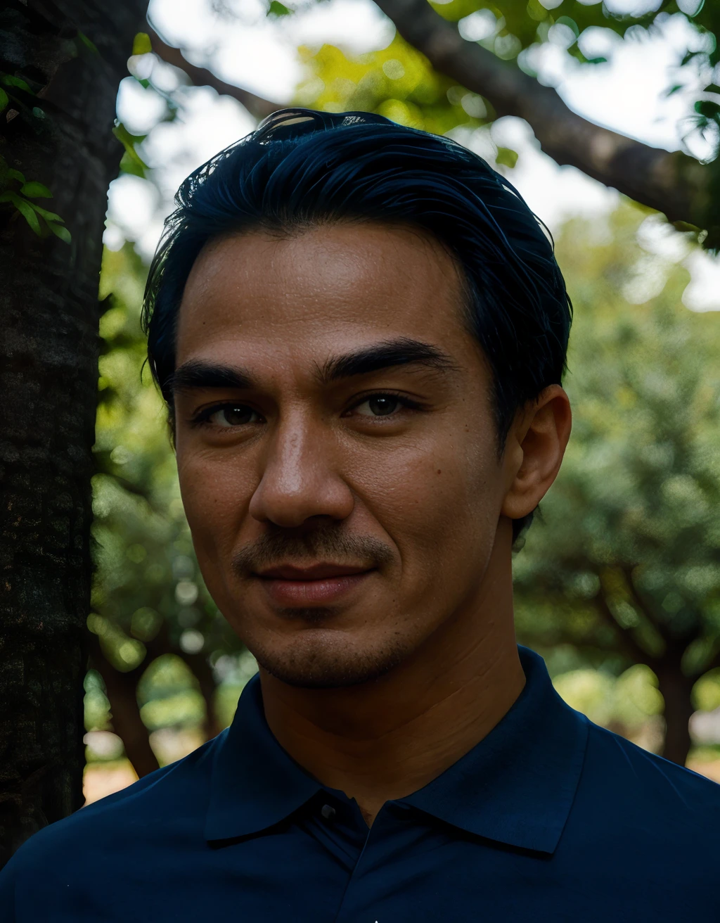 cinematic film still solo, mstyle, realistic, (man:1.3), (1boy:1.3), (((short hair, stubble, short goatee))), (((smile512))), (((wearing dark blue polo shirt:1.5))), ((Frame the beauty of Lindos' Olive Grove, with its ancient trees, shaded paths, and the peacefulness of nature's embrace amidst the bustling town.)), ((dynamic pose)), high detailed, 8k, clear facial features, <lora:PAseer-SD15-LCM Quick:1> <lora:ReaLora:.2> skin  <lora:[ID]_-_Joe_Taslim:1> joetaslim, <lora:MStyle_-_Photography_Style:.4> . shallow depth of field, vignette, highly detailed, high budget, bokeh, cinemascope, moody, epic, gorgeous, film grain, grainy
