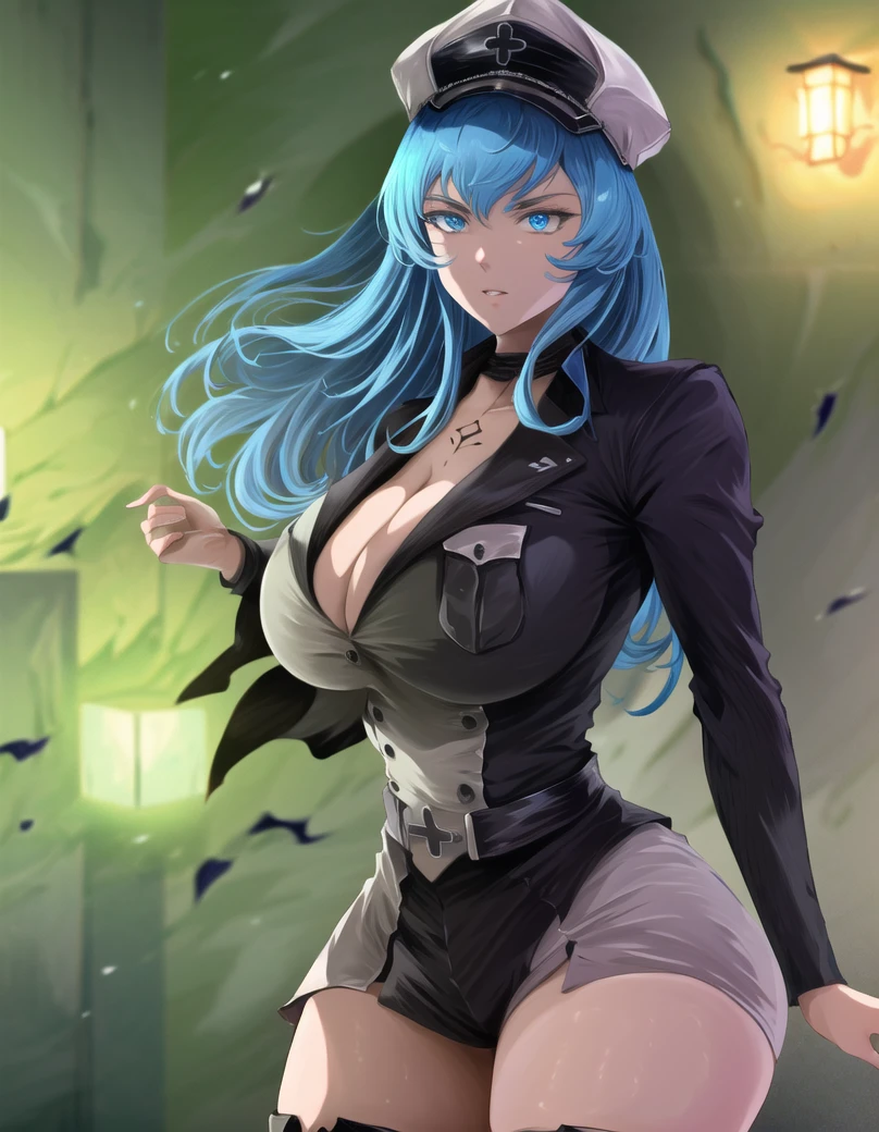 masutepiece, Best Quality, 8K分辨率、Raw photo、1girl in,eula \(GenshinImpact\),shairband,Blue hair,multicolored eyes, eyesight \(GenshinImpact\)、traditional drawing, markers, yellow and purple eyes, (((black bunny suit))), kneeling, bunny ears, cleavage, medival bar, tavern, ((portrait)), people in the background, moody lighting, warm light, at night