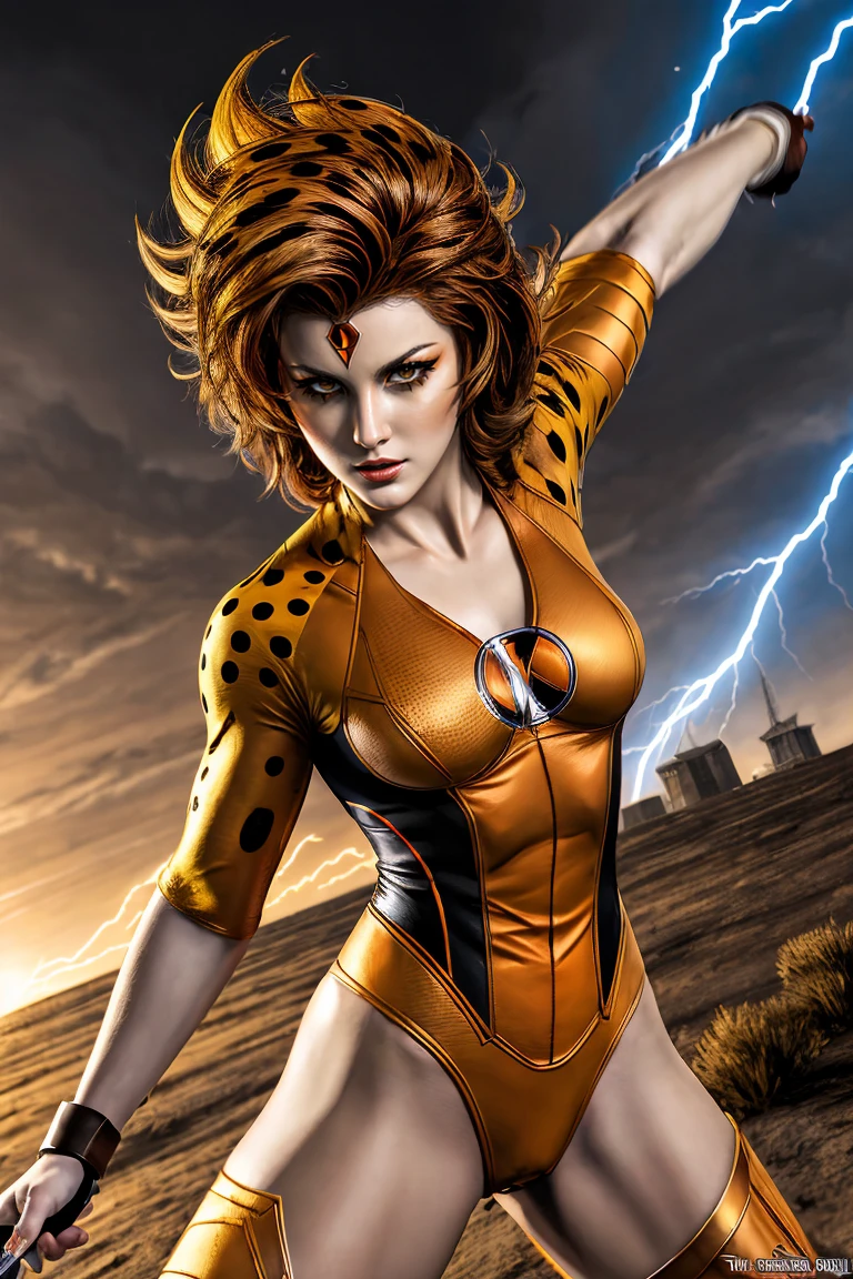 comic , (best quality:1.27), (masterpiece:1.27), (detailed:1.17), perfect orange tiger eyes, dynamic, <lora:quiron_Cheetara_v3_lora:1.17> , CheetaraQuiron character runnig fast, movement effect superspeed, speed lines, light trails with motion blur effect, dynamic movement, macabre scene, explosions, fog, lightning, Doomsday, leotard, upper body, abs, (muscle legs), . graphic illustration, comic art, graphic novel art, vibrant, highly detailed