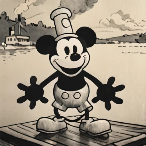 mickey mouse in steamboat willie style <lora:Steamboat_Willie_Style_XL-000003>