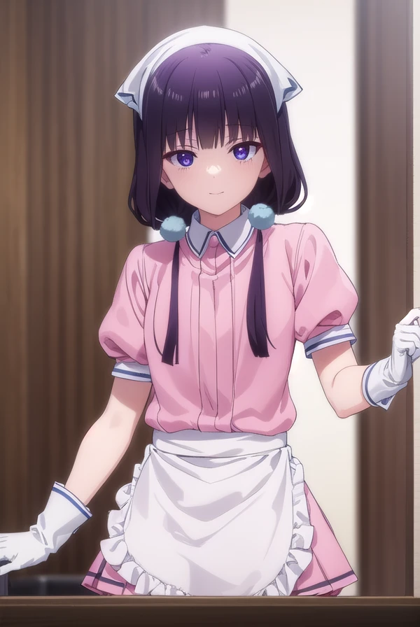 maikasakuranomiya, <lora:maika sakuranomiya s1-lora-nochekaiser:1>,
maika sakuranomiya, long hair, black hair, hair ornament, twintails, (purple eyes:1.1), low twintails, smile,
BREAK skirt, shirt, thighhighs, gloves, short sleeves, pleated skirt, frills, shoes, puffy sleeves, white gloves, black footwear, uniform, apron, white thighhighs, puffy short sleeves, zettai ryouiki, waist apron, white apron, pink skirt, pink shirt, frilled apron, waitress, head scarf,
BREAK indoors, restaurant,
BREAK looking at viewer, (cowboy shot:1.5),
BREAK <lyco:GoodHands-beta2:1>, (masterpiece:1.2), best quality, high resolution, unity 8k wallpaper, (illustration:0.8), (beautiful detailed eyes:1.6), extremely detailed face, perfect lighting, extremely detailed CG, (perfect hands, perfect anatomy),