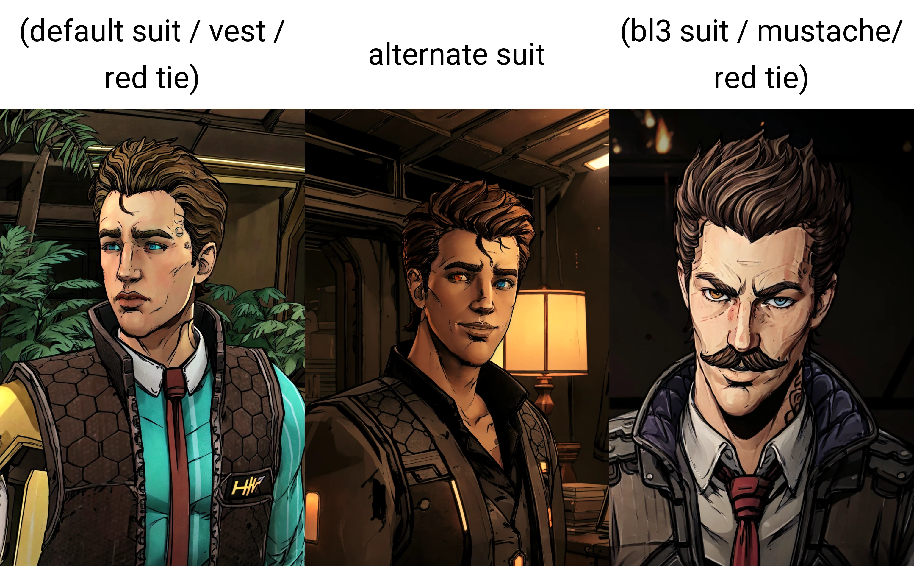 realistic, best quality, 8k uhd, dslr, soft lighting, high quality, Pout, <lora:RhysV1.0:0.8> rhystftbl, (1boy), (brown hair), (default suit / vest / red tie), single mechanical arm, temple port, (heterochromia:1.2), upper body, in lush jungle with flowers