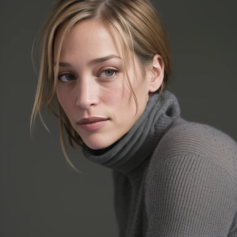 piper a beautiful woman wearing a turtleneck and jeans, hi detail, sharp focus, perfect lighting, awesome, dslr, 4k high quality. extra detail, extra sharp, magical, perfect moment, natural skin, pores
