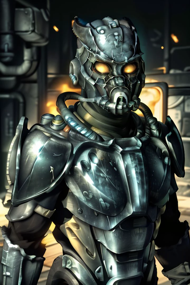 <lora:Fo3EnclaveSoldier_V1.0:0.7>,1boy,solo,fo3enclave,tube,armor,power armor,glove,black gloves,faceless,helmet,mask,standing,looking at viewer,(upper body:1.1),