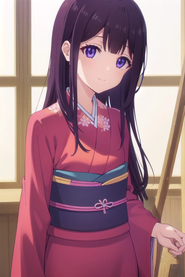 aikasakuranomiya, <lora:aika sakuranomiya s1-lora-nochekaiser:1>,
aika sakuranomiya, long hair, bangs, purple hair, (purple eyes:1.1), blunt bangs, smile,
BREAK japanese clothes, kimono, sash, obi, red kimono,
BREAK indoors,
BREAK looking at viewer, (cowboy shot:1.5),
BREAK <lyco:GoodHands-beta2:1>, (masterpiece:1.2), best quality, high resolution, unity 8k wallpaper, (illustration:0.8), (beautiful detailed eyes:1.6), extremely detailed face, perfect lighting, extremely detailed CG, (perfect hands, perfect anatomy),