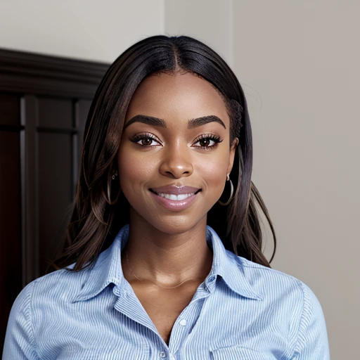 close up, j4da, portrait, (best quality, high quality, sharp focus:1.2), blue shirt