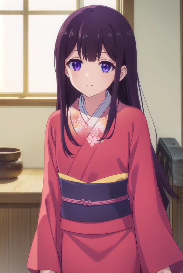 aikasakuranomiya, <lora:aika sakuranomiya s1-lora-nochekaiser:1>,
aika sakuranomiya, long hair, bangs, purple hair, (purple eyes:1.1), blunt bangs, smile,
BREAK japanese clothes, kimono, sash, obi, red kimono,
BREAK indoors,
BREAK looking at viewer, (cowboy shot:1.5),
BREAK <lyco:GoodHands-beta2:1>, (masterpiece:1.2), best quality, high resolution, unity 8k wallpaper, (illustration:0.8), (beautiful detailed eyes:1.6), extremely detailed face, perfect lighting, extremely detailed CG, (perfect hands, perfect anatomy),