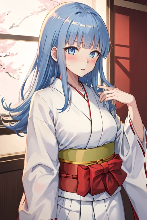 Beautiful 15 year old Japanese girl with short blue hair Gorgeous embroidery, Ultra glossy, She is wearing a shiny silver kimono..... She screams and writhes as the old man presses his penis against her pussy and has sex with her in the missionary position.