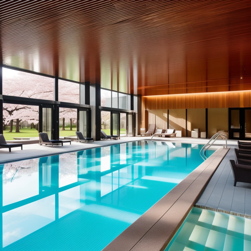 <lora:JJsSwimingpool_v2:.7>, ((swiming pool)), interior, no humans, scenery, tree, window, water, sunlight , RAW photo,Masterpiece, high quality, best quality, authentic, ,windows , dslr, soft lighting, high quality, film grain, Fujifilm XT3 ,ceiling light, tile floor, water, blue blue sky, palm tree, curvy wall, hotel, pool, bench, chair ,building, tree, cherry blossoms, spa, bikinni, multiple girls, window, curtains, dramatic lighting, <lora:add_detail:.8>