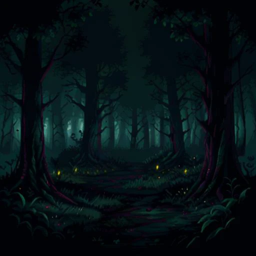 apxlz, a dark mysterious forest, dark green tones