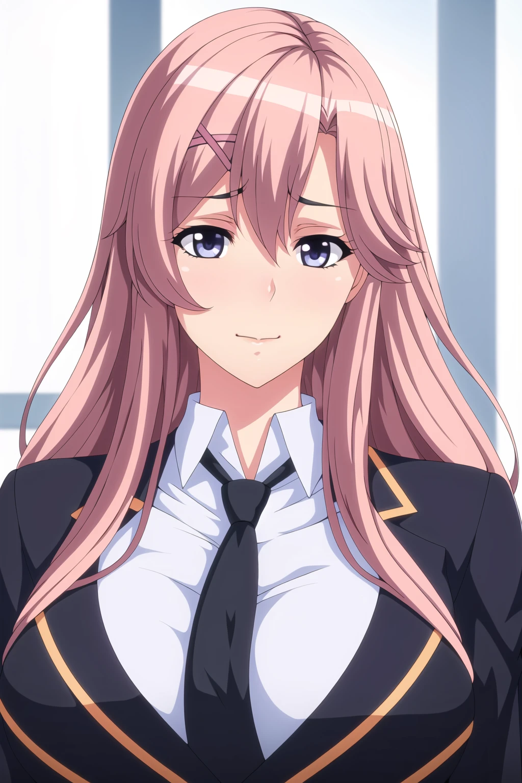 Simple White Background,
Black jacket,long sleeves,necktie, pleated skirt,
<lora:Kanako_Tachibana_schoolstop-KK77-V1:0.7>,(hair_ornament),
Blue eyes, Pink hair,bangs,Long hair,
<lora:Oda_Non_Style-KK77-V2:0.3>,<lora:more_details:0.1>,
1 girl, 20yo,Young female,Beautiful long legs,Beautiful body,
Beautiful Nose,Beautiful character design, perfect eyes, perfect face,expressive eyes,perfect balance,
looking at viewer,(Focus on her face),closed mouth, (innocent_big_eyes:1.0),(Light_Smile:0.3),
official art,extremely detailed CG unity 8k wallpaper, perfect lighting,Colorful, Bright_Front_face_Lighting,White skin,
(masterpiece:1.0),(best_quality:1.0), ultra high res,4K,ultra-detailed,
photography, 8K, HDR, highres, absurdres:1.2, Kodak portra 400, film grain, blurry background, bokeh:1.2, lens flare, (vibrant_color:1.2),professional photograph,
(Beautiful,large_Breasts:1.4), (beautiful_face:1.5),(narrow_waist),