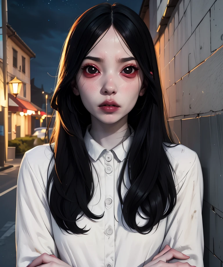 a close up of a person with long hair, blood splatter background, character album cover, hanayamata, gapmoe yandere grimdark, killer - girl, blood splatter, chiaroscuro anime key visual, portrait gapmoe yandere grimdark, nico tanigawa, hauntingly beautiful zombie, beautiful zombie, a-channel