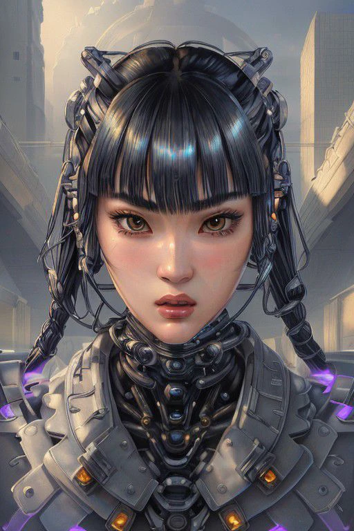 masterpiece, best quality, 2d artwork,<lora:Cruz:0.5>, a cyber-woman, detailed face, retro-futurism, high-tech, detailed face, breathtaking background, seductive pose, <lora:Jmix:0.5>