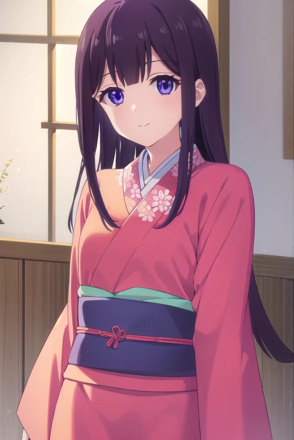 aikasakuranomiya, <lora:aika sakuranomiya s1-lora-nochekaiser:1>,
aika sakuranomiya, long hair, bangs, purple hair, (purple eyes:1.1), blunt bangs, smile,
BREAK japanese clothes, kimono, sash, obi, red kimono,
BREAK indoors,
BREAK looking at viewer, (cowboy shot:1.5),
BREAK <lyco:GoodHands-beta2:1>, (masterpiece:1.2), best quality, high resolution, unity 8k wallpaper, (illustration:0.8), (beautiful detailed eyes:1.6), extremely detailed face, perfect lighting, extremely detailed CG, (perfect hands, perfect anatomy),