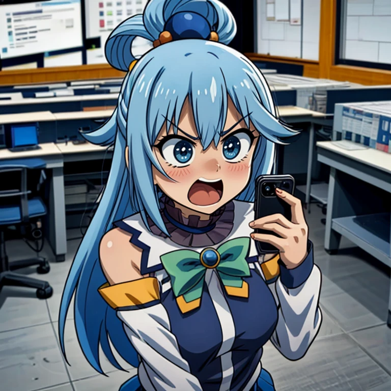 Miku Hatsune, 1girl, alone, aqua eyes, aqua hair, crossed bangs, hair between eyes, hair ornament, headphones, long hair, twintails,  construction clothing , orange helmet ,  plaid shirt , Holding papers, Big black mustache,  on a construction with a tractor,  sad, singing, jealous, female body,  big breasts ,  chips against a wall, tears